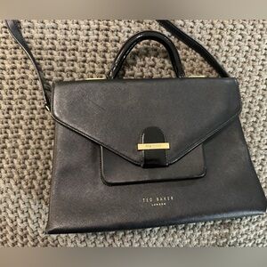 Ted Baker Black Structured Top-Handle Satchel with Gold Hardware